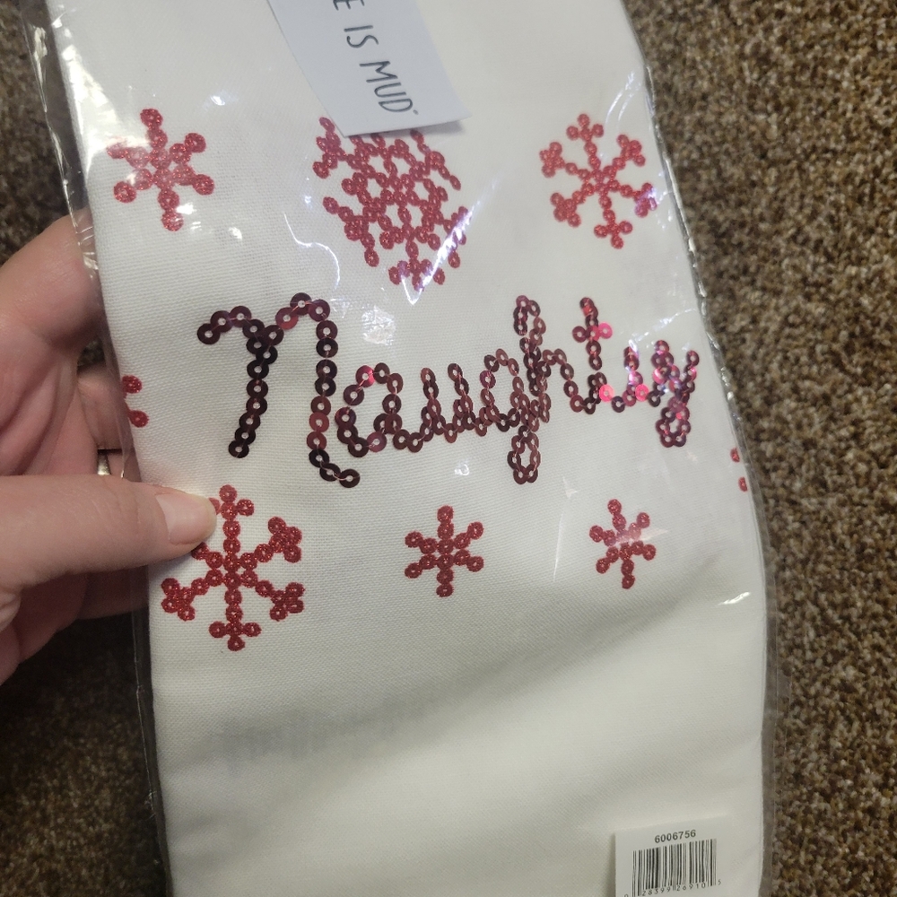 Festive Naughty/Nice sequined kitchen towels